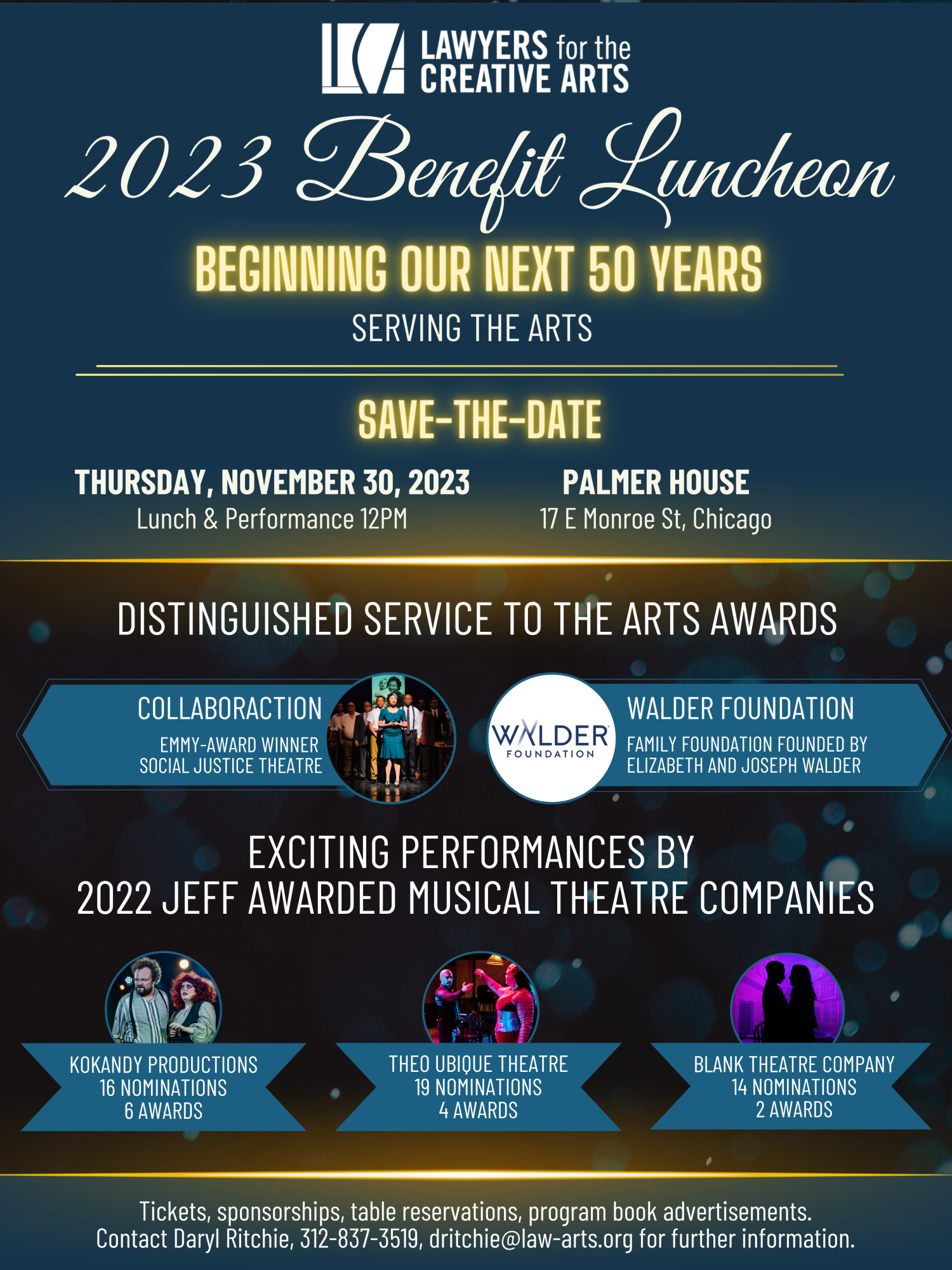 Save-the-Date Flyer. Thursday November 30, 2023 at the Palmer House.