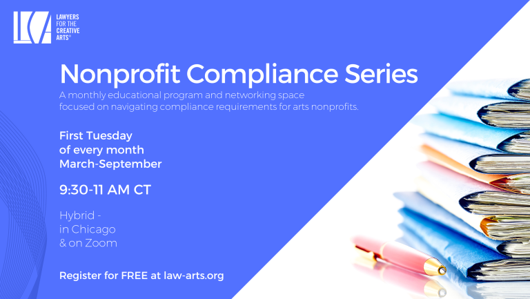 monthly educational program and networking space focused on navigating compliance requirements for arts nonprofits.